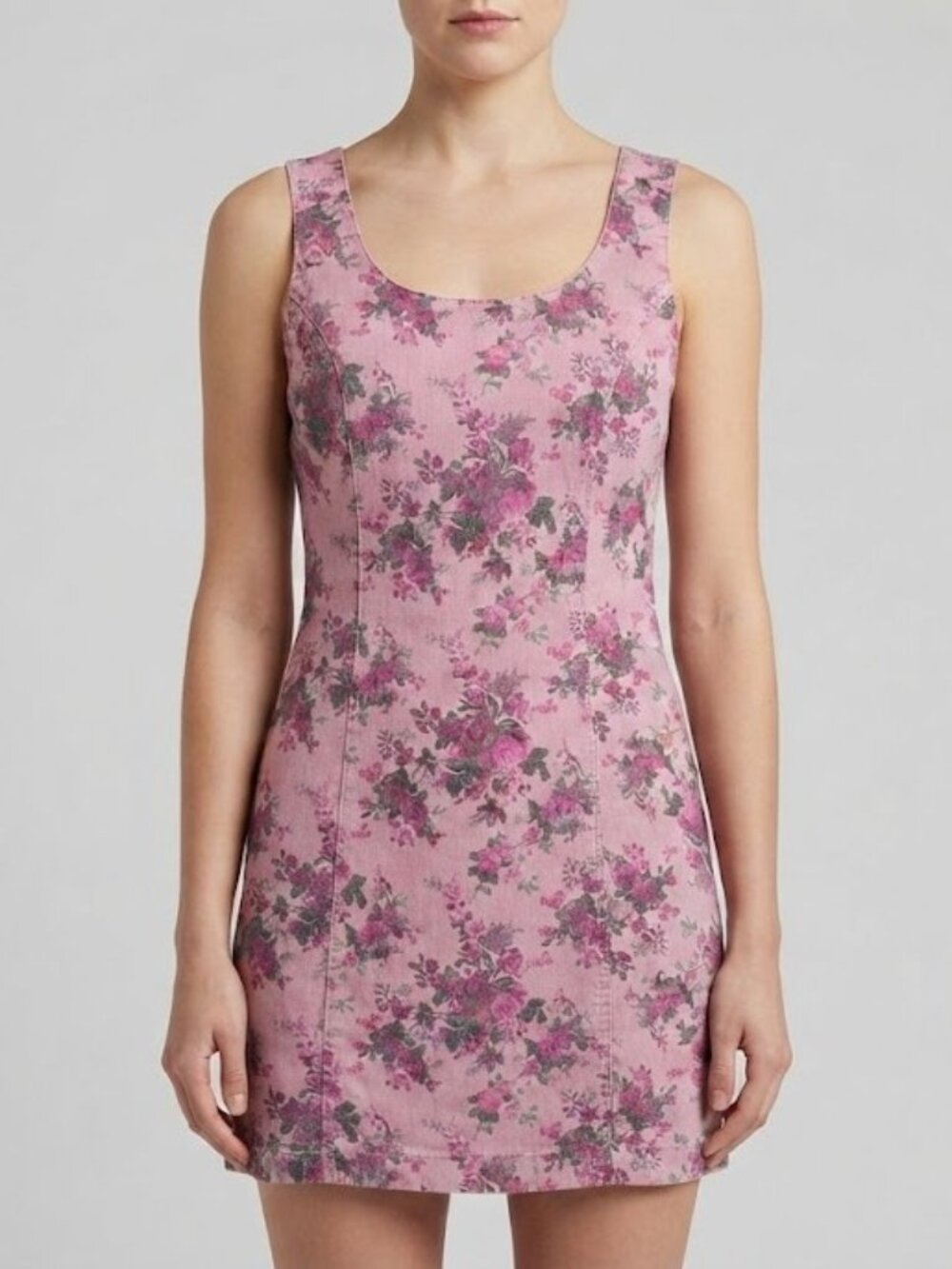 Pink Floral Denim Mini Dress